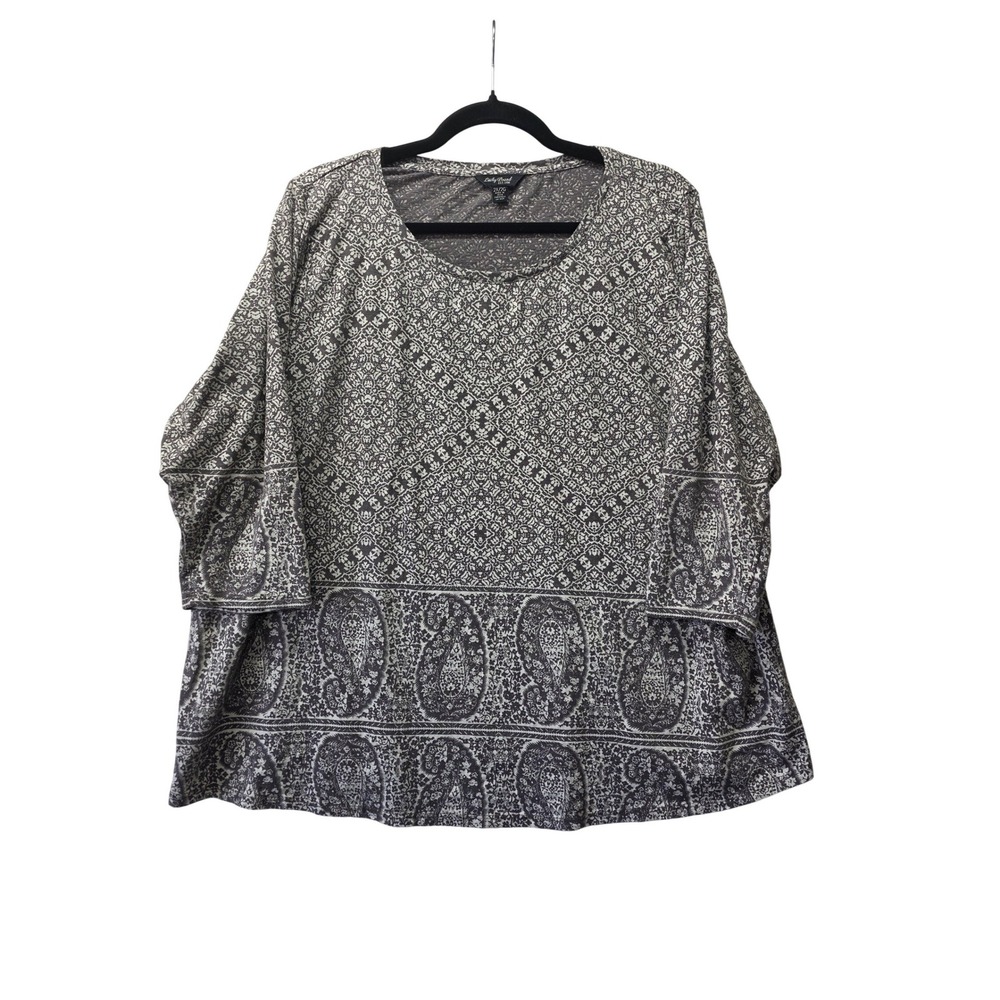 Lucky Brand Womens 2X Grey Paisley Floral Modal Cotton 3/4 Sleeve Knit Top Shirt